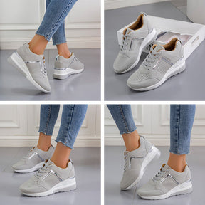 Womens Wedge Sneaker Hidden Lace-up Breathable Casual Shoes-Grey