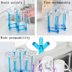Retractable Cup Drying Rack Plastic Mug Tree for Kitchen Office-Blue