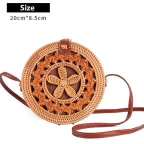 Womens Round Crossbody Rattan Bag Boho Braided Handbag-3