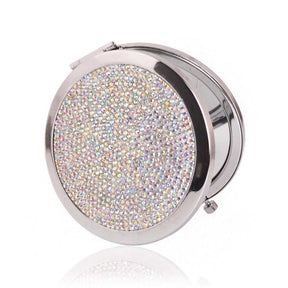 Rhinestone Magnifying Compact Makeup Mirror 2X/1X Mirror-White Silver