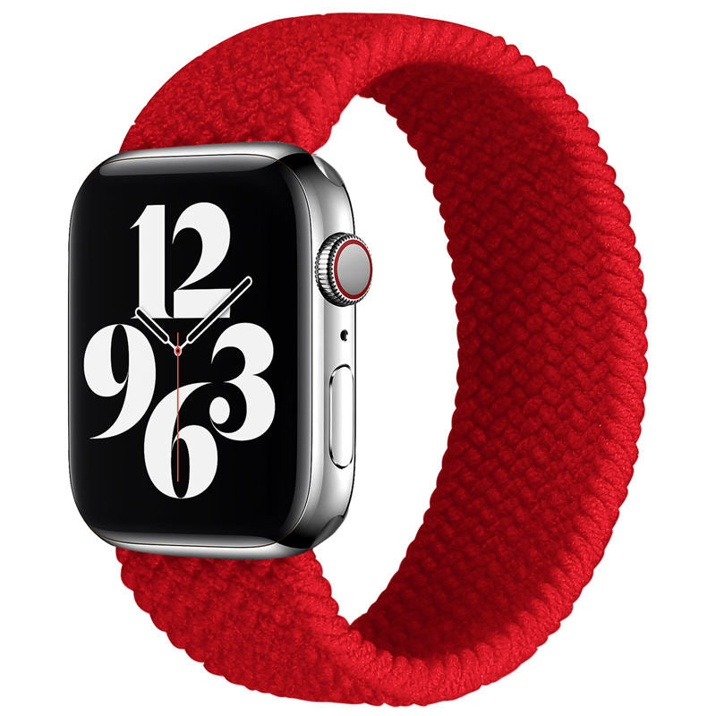 Sport Braided Solo Loop Strap Elastic Nylon Band for iWatch SE/6/5/4/3/2/1-Red