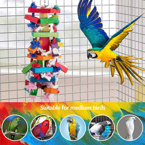 Multicolor Natural Wooden Parrot Chew Toy-Sisal Rope