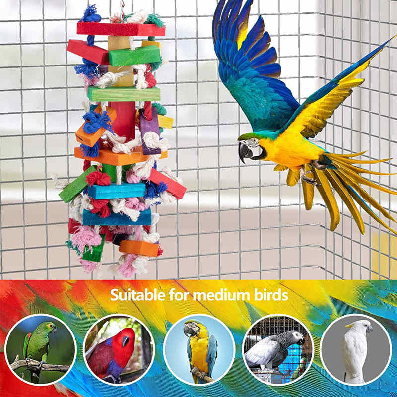 Multicolor Natural Wooden Parrot Chew Toy-Sisal Rope