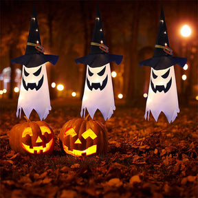 3 Pcs Halloween Hanging Lighted Glowing Ghost Witch Hat for Yard Tree Garden