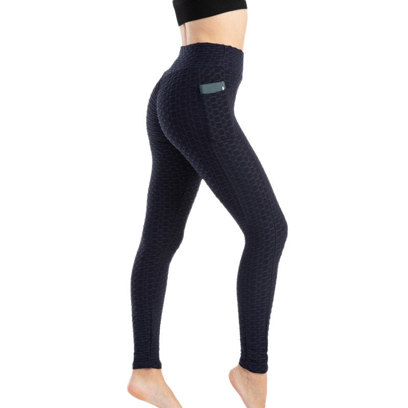 Womens Leggings Ruched Butt Lifting Stretchy Tights with Pockets-Navy Blue