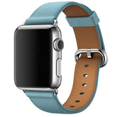 Litchi Pattern Leather Replacement Watch Band For iWatch Series SE/6/5/4/3/2/1-LightBlue
