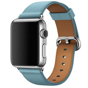 Litchi Pattern Leather Replacement Watch Band For iWatch Series SE/6/5/4/3/2/1-LightBlue