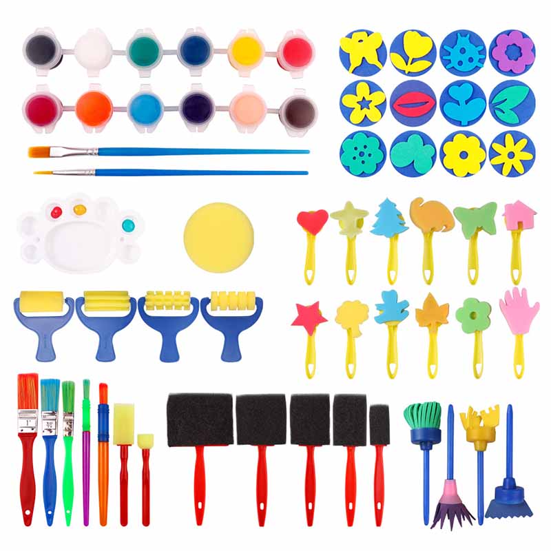 60 Pcs Painting DIY Paint Sponges Tool and Pigment Set for Kids