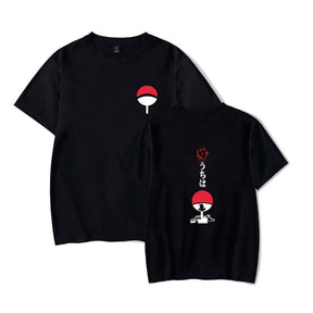 Mens Tops Japanese Anime Naruto Same Style Trend Short Sleeved T-shirt-E Black
