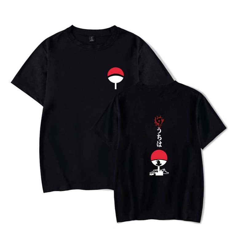 Mens Tops Japanese Anime Naruto Same Style Trend Short Sleeved T-shirt-E Black