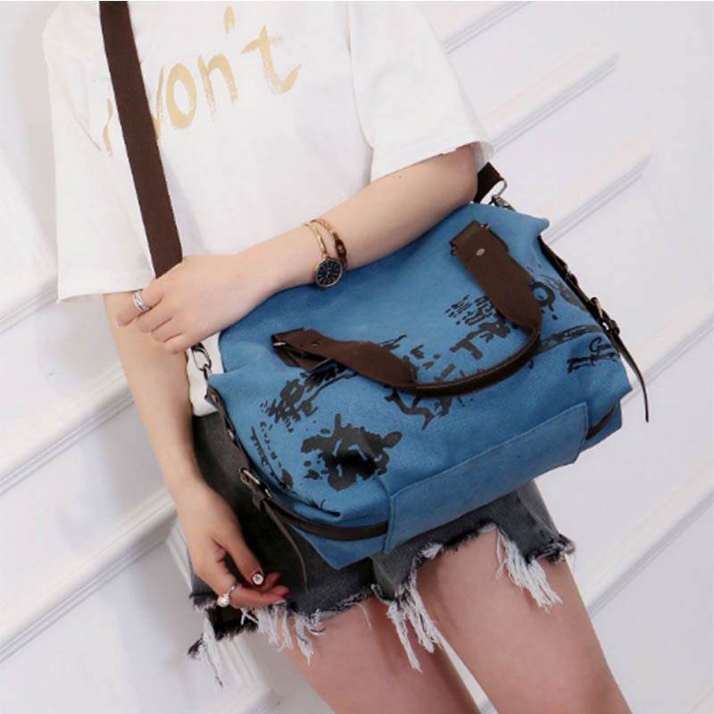 Women Handbag Casual Vintage Daily Shoulder Tote Bag-Blue