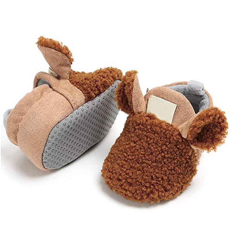 Infant Baby Boys Girls Slipper Stay On Non Slip Soft Sole 0-18 Months Cotton Plush Shoes-Brown