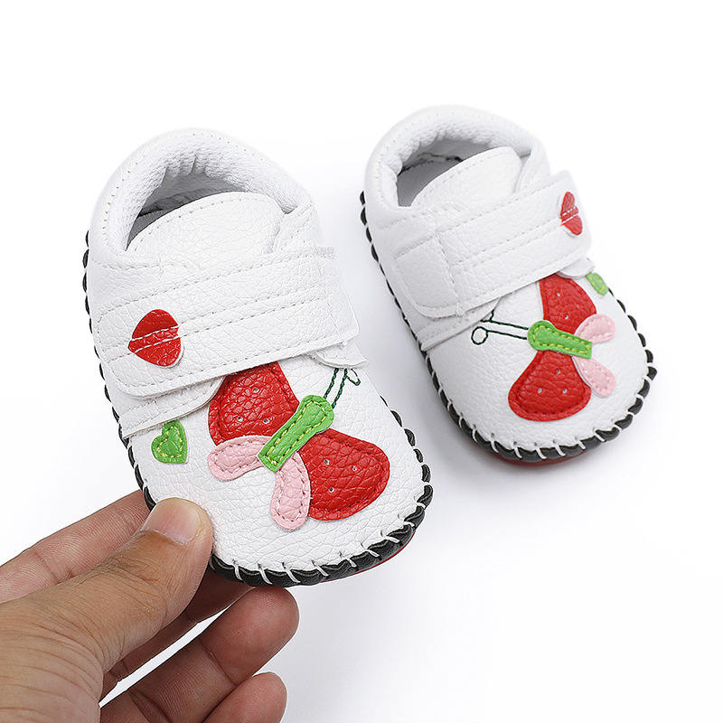 Baby Girls Pu Leather Walking Sneakers Toddler Rubber Cartoon Shoes-White