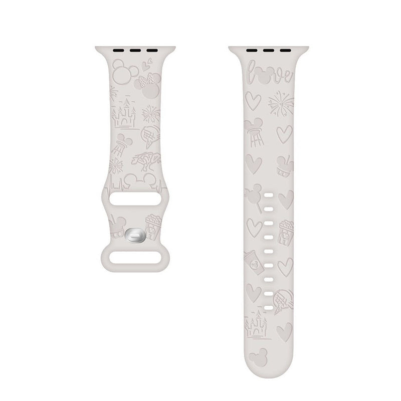 Cartoon Engraved Bands Silicone Castle Pattern for Apple Watch-WhiteA