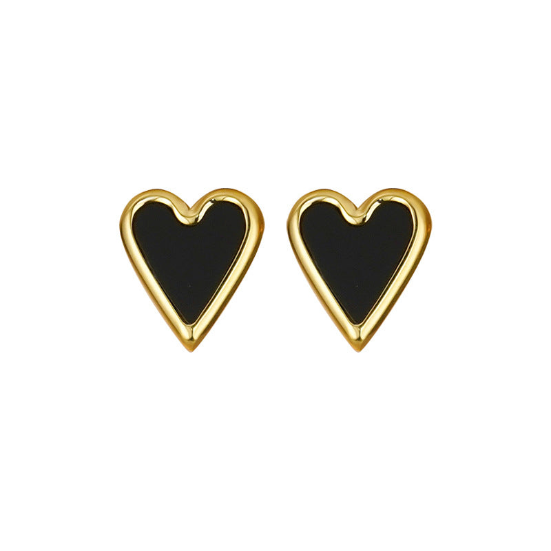 Ladies Gold Color Heart Shell Earrings Valentineds Day Jewelry Gifts-Black