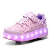 Kids Roller Skates Light up Shoes with Double Wheel for Girls Boys Birthday Gift-Q7-Pink