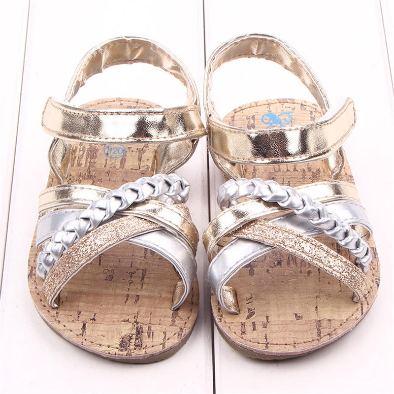 Baby Girls Sandals Open Toe Anti-Slip Rubber Sole Summer Shoes-Gold