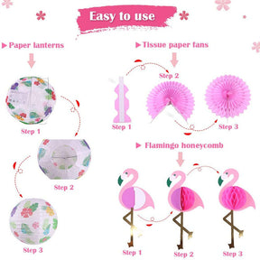 10pcs Flamingo Party Supplies Hawaiian Party Decorations Flamingo Paper Lanterns Paper Fans for Birthday Luau Tropical Bachelorette Party