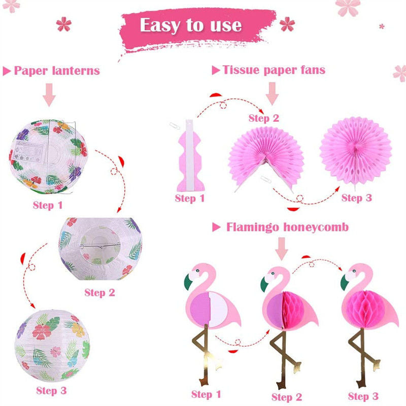 10pcs Flamingo Party Supplies Hawaiian Party Decorations Flamingo Paper Lanterns Paper Fans for Birthday Luau Tropical Bachelorette Party