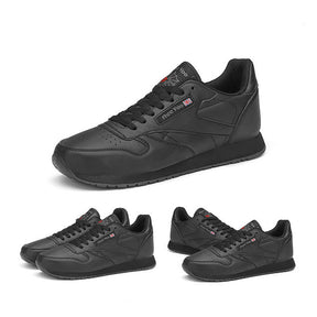 Couples Leather Sneakers Lace up Lightweight Cushioned Sport Shoes-Black