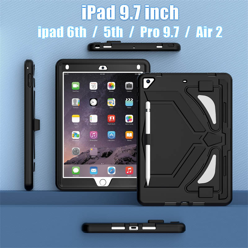 Tablet Case Rugged with Kickstand for iPad 6th/5th Generation 2018/2017-Black