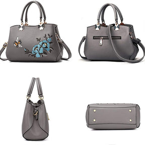 Women Satchel Bags Crossbody Embroidery Handbags-Grey