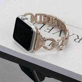 Adjustable Metal Watch Band With Diamonds For Apple Watch SE/6/5/4/3/2/1(Vintage Gold)