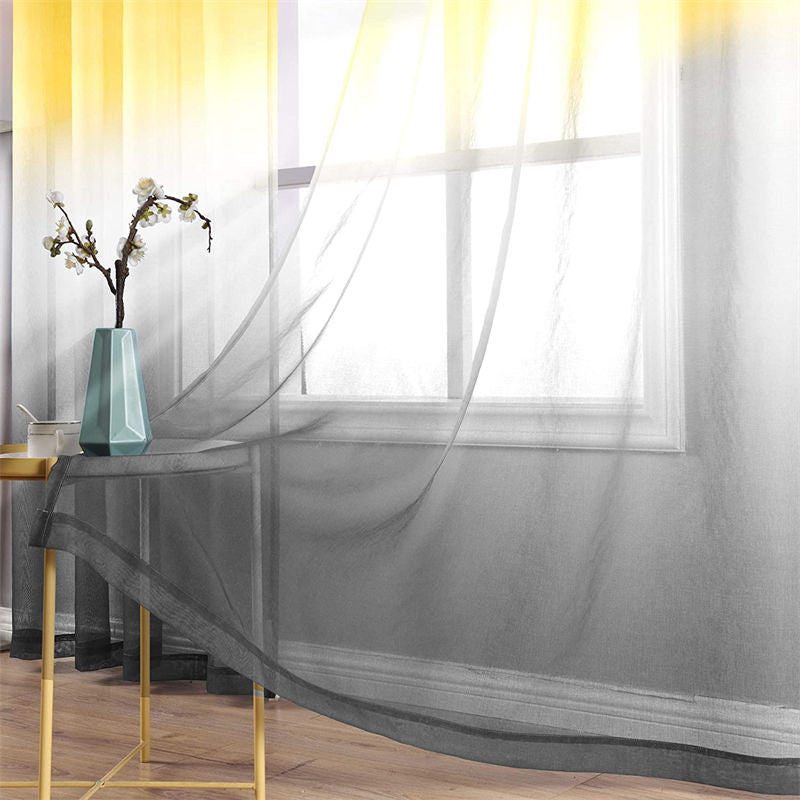 2 Panel Sheer Ombre Curtains Grommet Drapes for Girls Bedroom-YellowGrey