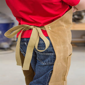 Kids Work Apron Waxed Canvas Tool Safety Smock-Khaki