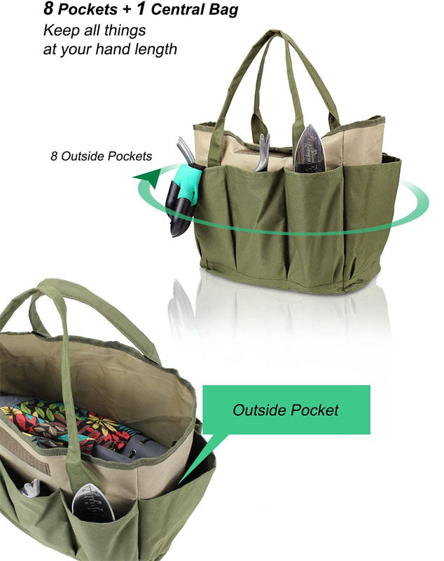 Home & LivingGarden Tools Bag Gardening Tote Organizer with 8 Deep Pockets for Gardener Regular Size Tools Storage -Khaki