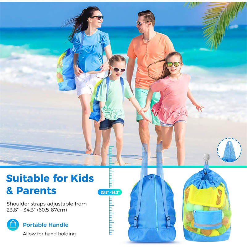 Mesh Beach Bag Durable Toy Backpack with Drawstring