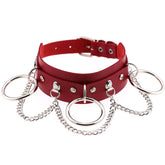 Pu Leather Choker with Black Punk Rock Rivet Collar-Red