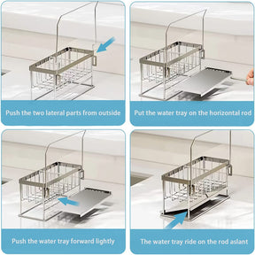 Sponge Holder with Auto Drain Tray Kitchen Sink Caddy Organizer