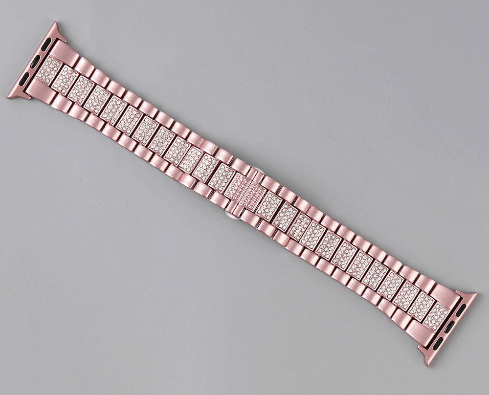 SZZ Bling Watch Band Business Stainless Steel Wristbands for Apple IWatch Series SE/1/2/3/4/5/6 For Women-Rose Pink