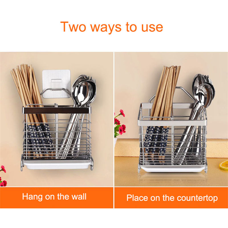 Square Utensil Drying Rack 304 Stainless Steel Hanging 2 Compartments
