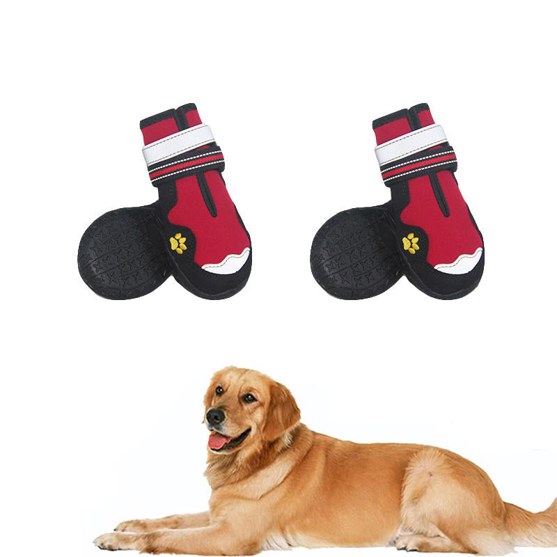 Dog Shoes Paw Protector Anti-Slip Sole Outdoor Printed Dog Boots-Red