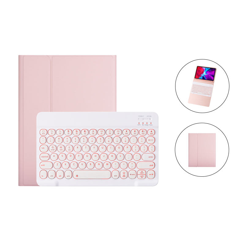 Keyboard Case For iPad Cute Round Key 7 Color Backlit Detachable Keyboard with Pen Slot at the Bottom-Pink