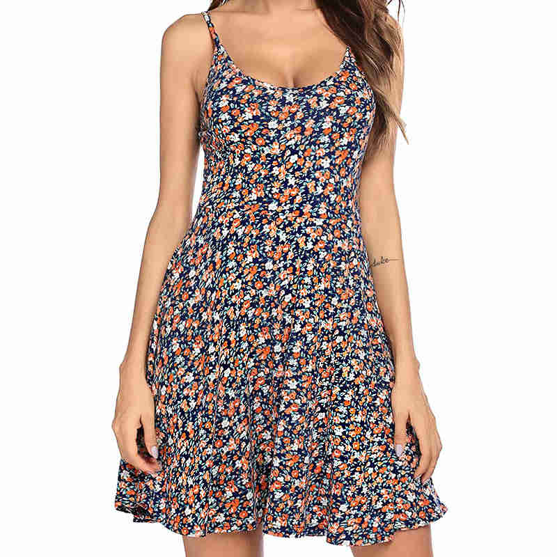 Womens Dress Sleeveless Floral Beach Summer Sundress-Pattern4