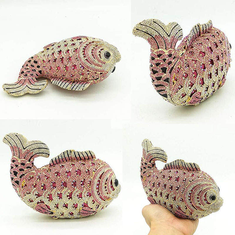 Mini Women Fish Evening Bags Crystal Clutch Purse Rhinestone Handbags with Chain-10