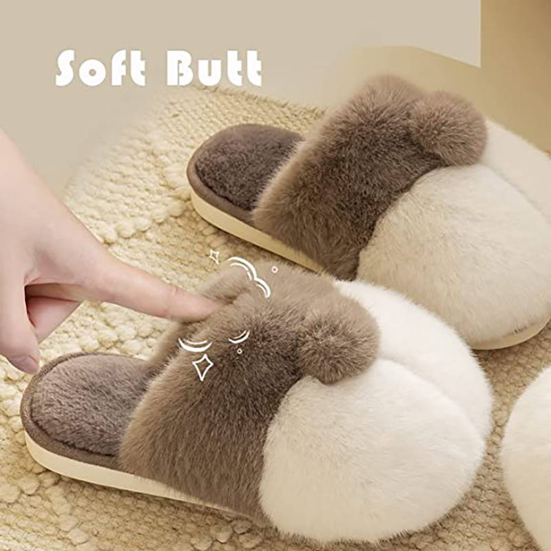 Unisex Warm Animal Slippers Corgi Plush Slip On House Shoes-Gray