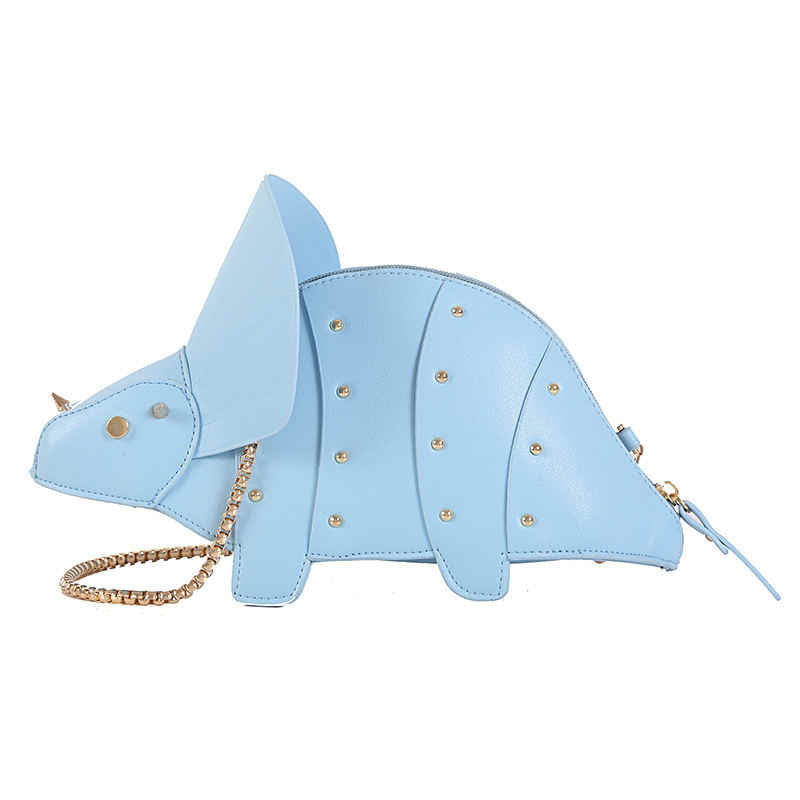 Dinosaur Shape Crossbody Shoulder Bag Women Pu Leather Rivet Chic Clutch-Blue