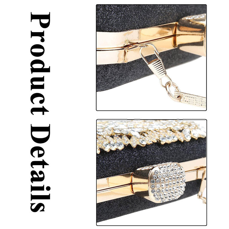 Womens Sparkly Crystal Clutch Bag Bridal Purse Evening Handbag-Black