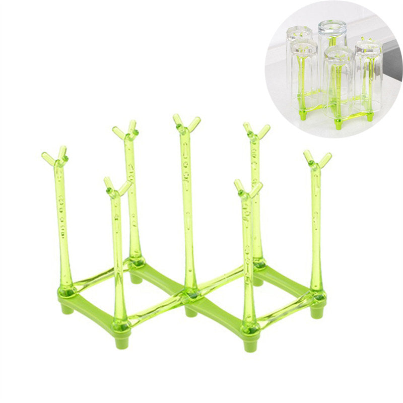 Retractable Cup Drying Rack Plastic Mug Tree for Kitchen Office-Green