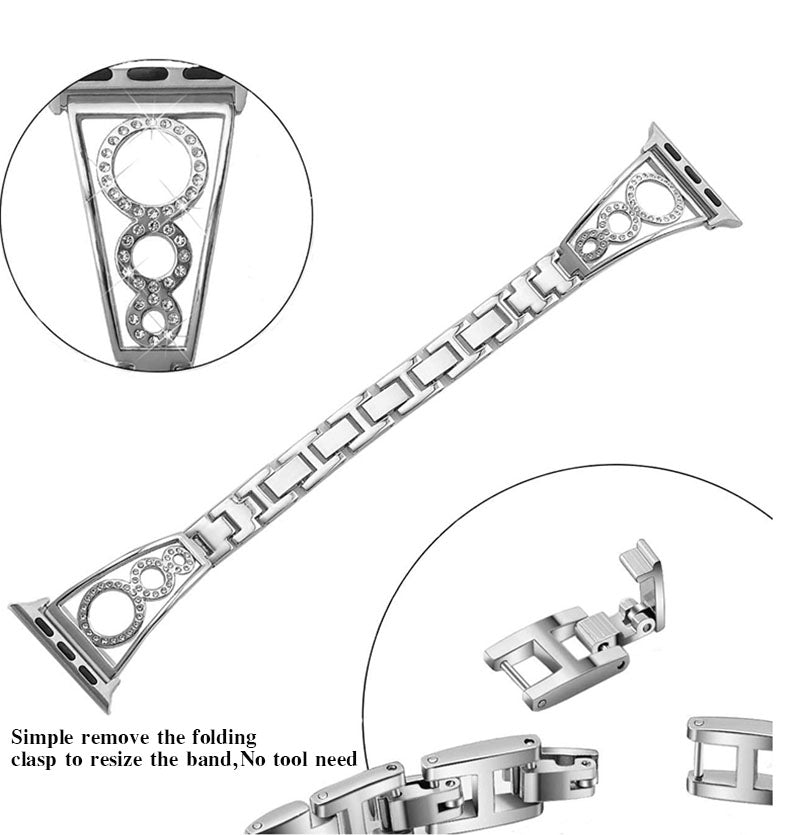 HL Stainless Steel Watch Band Adjustable Wristbands for Apple IWatch Series SE/1/2/3/4/5/6 For Women-Silver