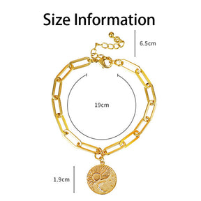 Women Paperclip Bracelet Coin Pendant Bracelet-Gold