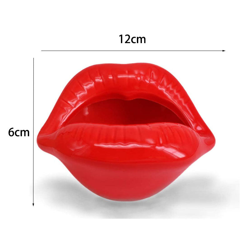 Creative Ceramic Cigarette Ashtrays with Lips Style Fashion Home Decorations-Red