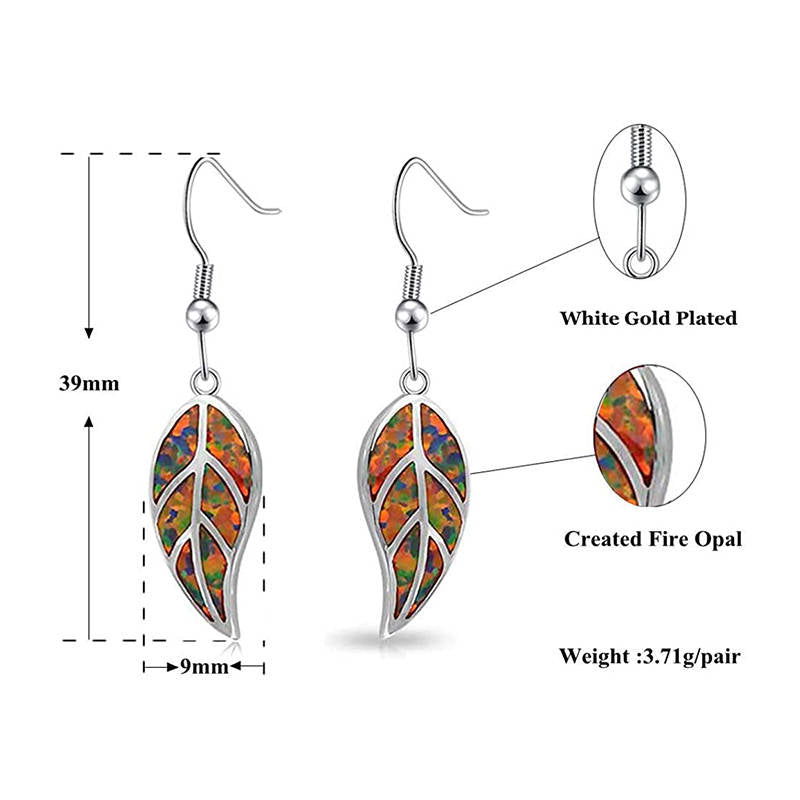 Fashion Opal Leaf Drop Dangling Earrings-White