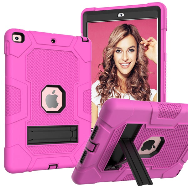 B3 Robot iPad Case Silicone Shockproof Protective Stand Cover For 10.2inch iPad 7/8/9-RoseRed&Black