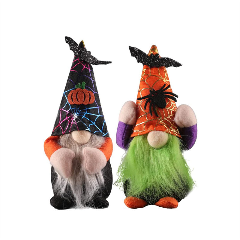 2 Pcs Halloween Gnomes Plush Dolls Spider Pumpkin Handmade Ornaments