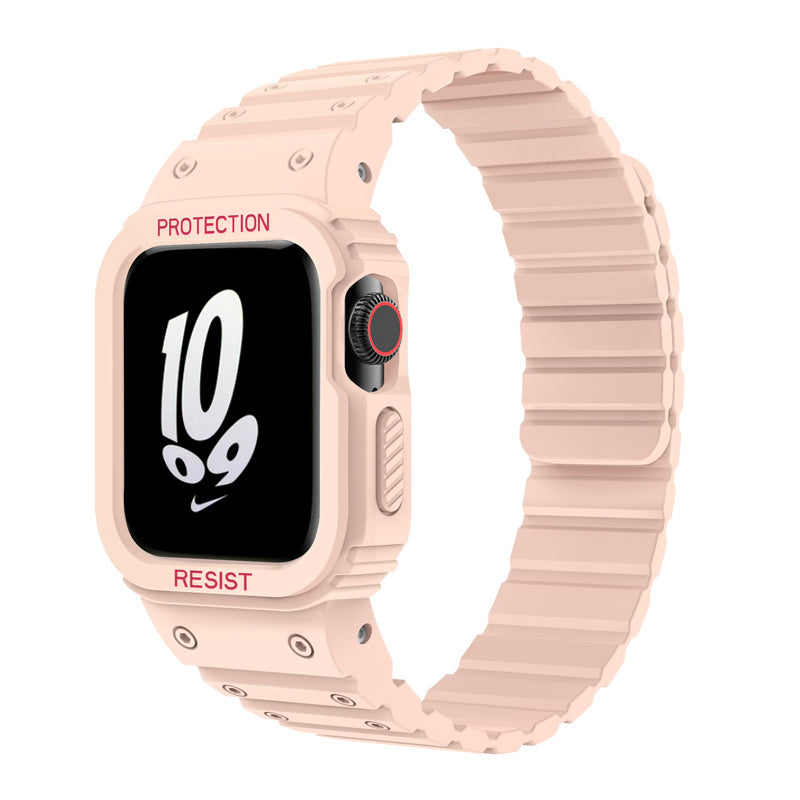 Magnetic Watch Band with Bumper Case Shockproof for Apple Watch-Pink